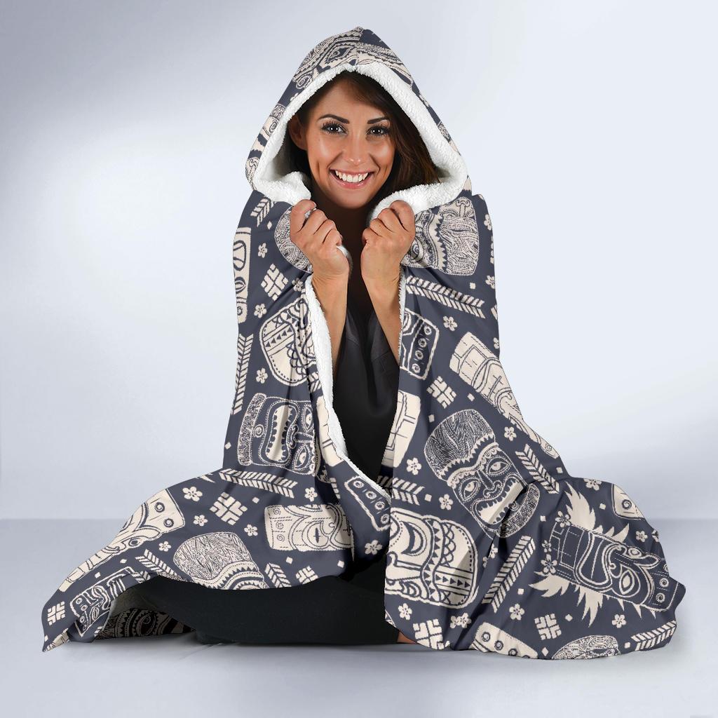 Tiki Pattern Print Hooded Blanket-grizzshop