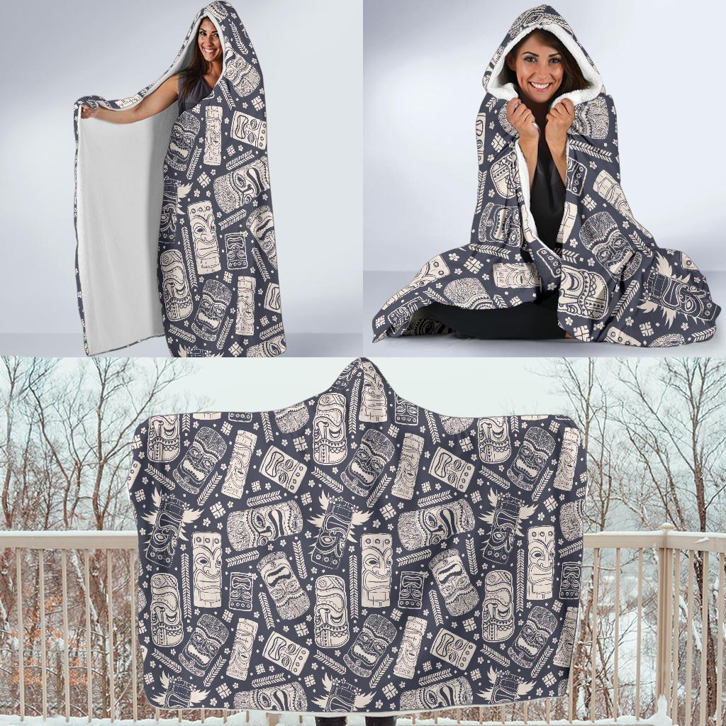 Tiki Pattern Print Hooded Blanket-grizzshop