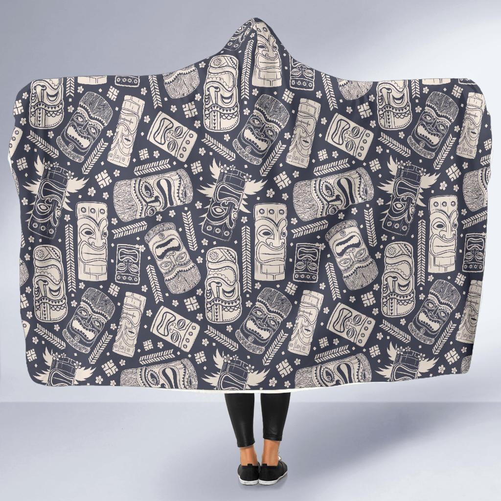 Tiki Pattern Print Hooded Blanket-grizzshop