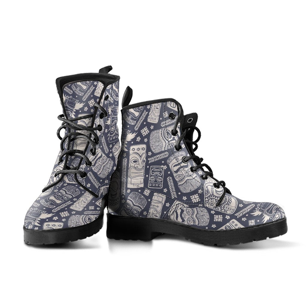 Tiki Pattern Print Men Women Leather Boots-grizzshop
