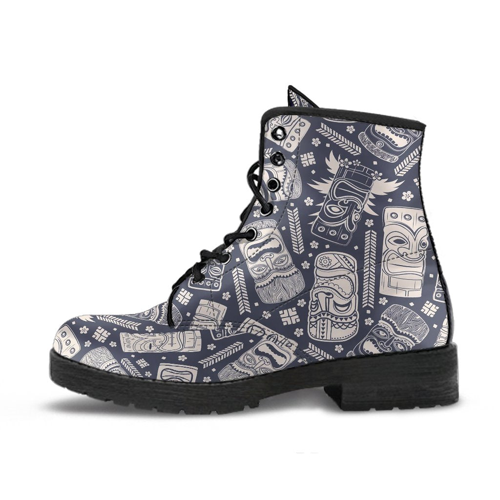 Tiki Pattern Print Men Women Leather Boots-grizzshop
