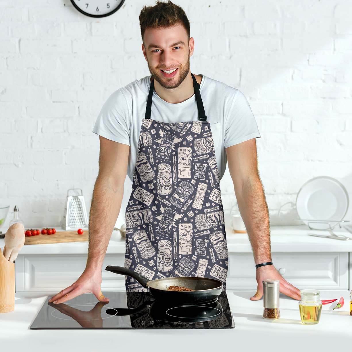 Tiki Pattern Print Men's Apron-grizzshop