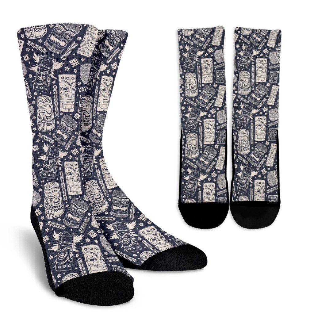 Tiki Pattern Print Unisex Crew Socks-grizzshop