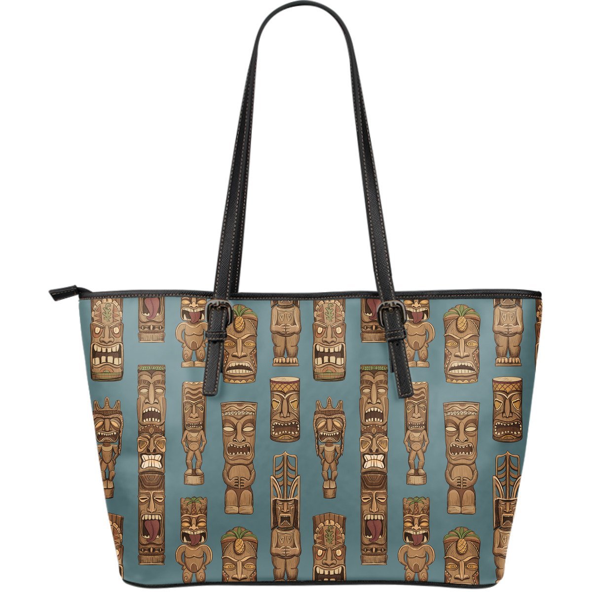 Tiki Print Pattern Leather Tote Bag-grizzshop