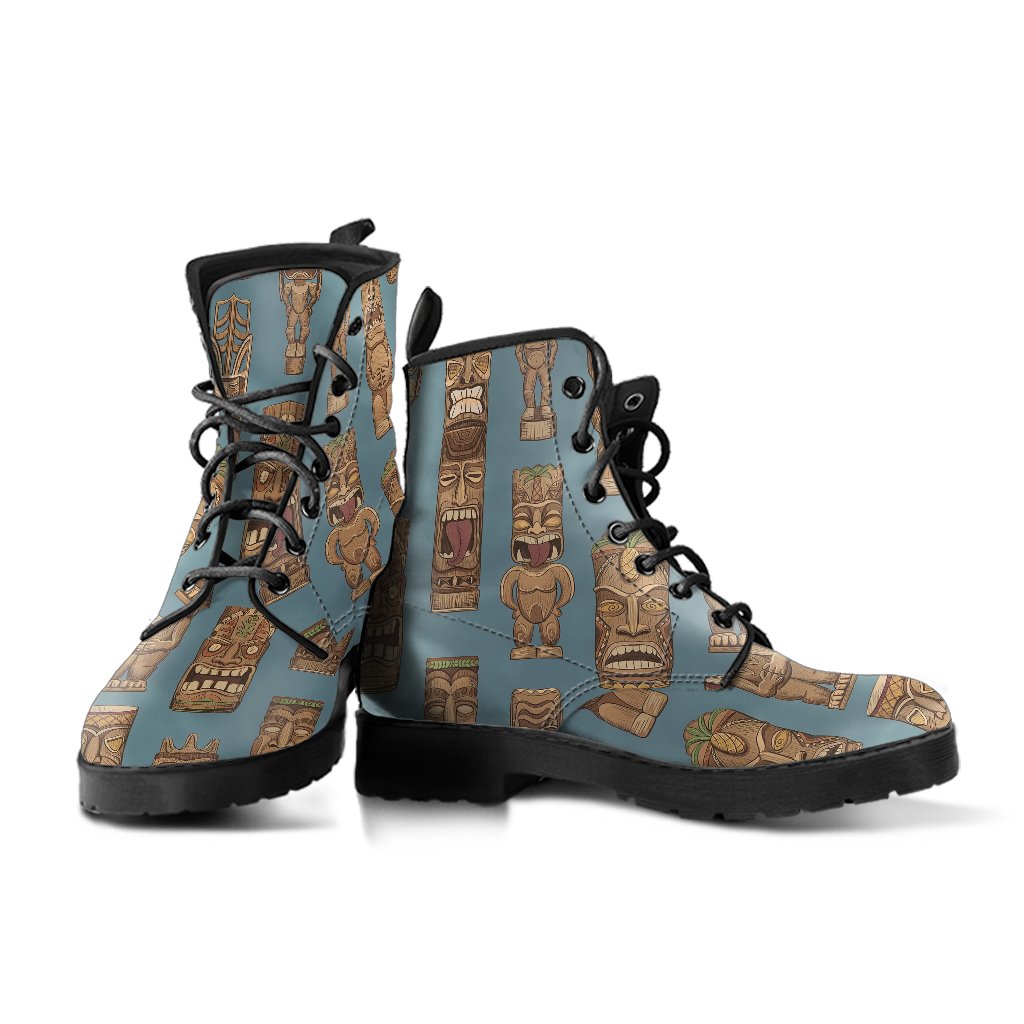 Tiki Print Pattern Men Women Leather Boots-grizzshop