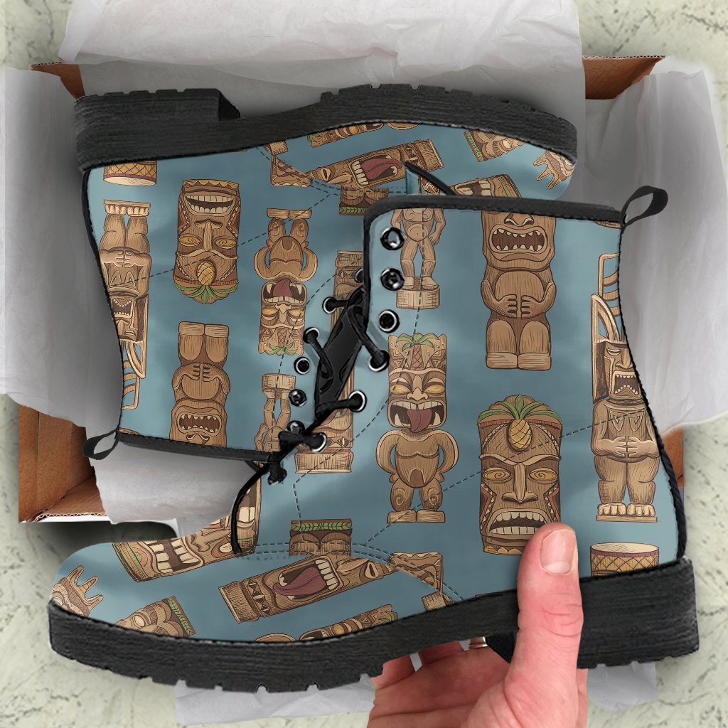 Tiki Print Pattern Men Women Leather Boots-grizzshop