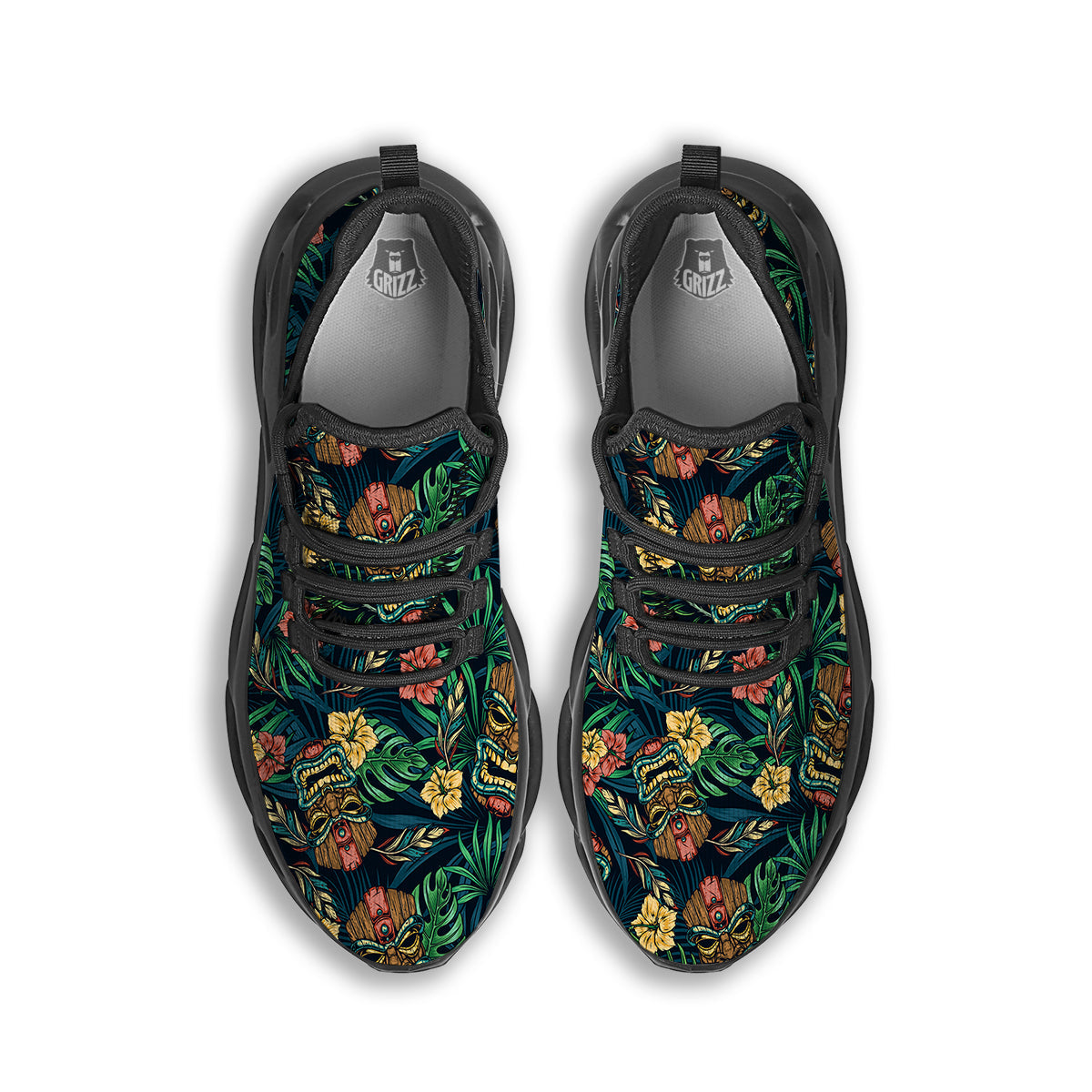 Tiki Tropical Print Pattern Black Running Shoes-grizzshop