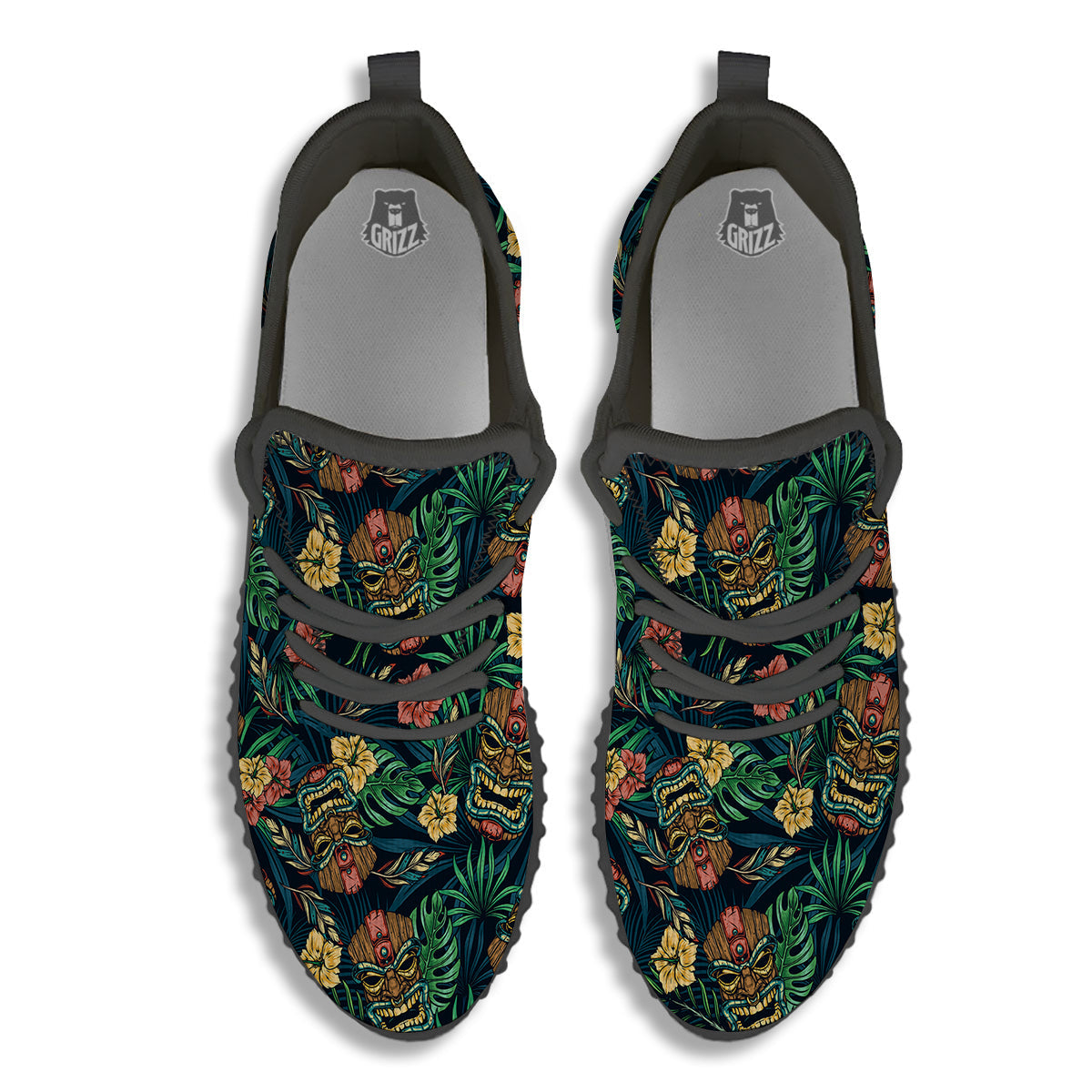 Tiki Tropical Print Pattern Black Walking Shoes-grizzshop