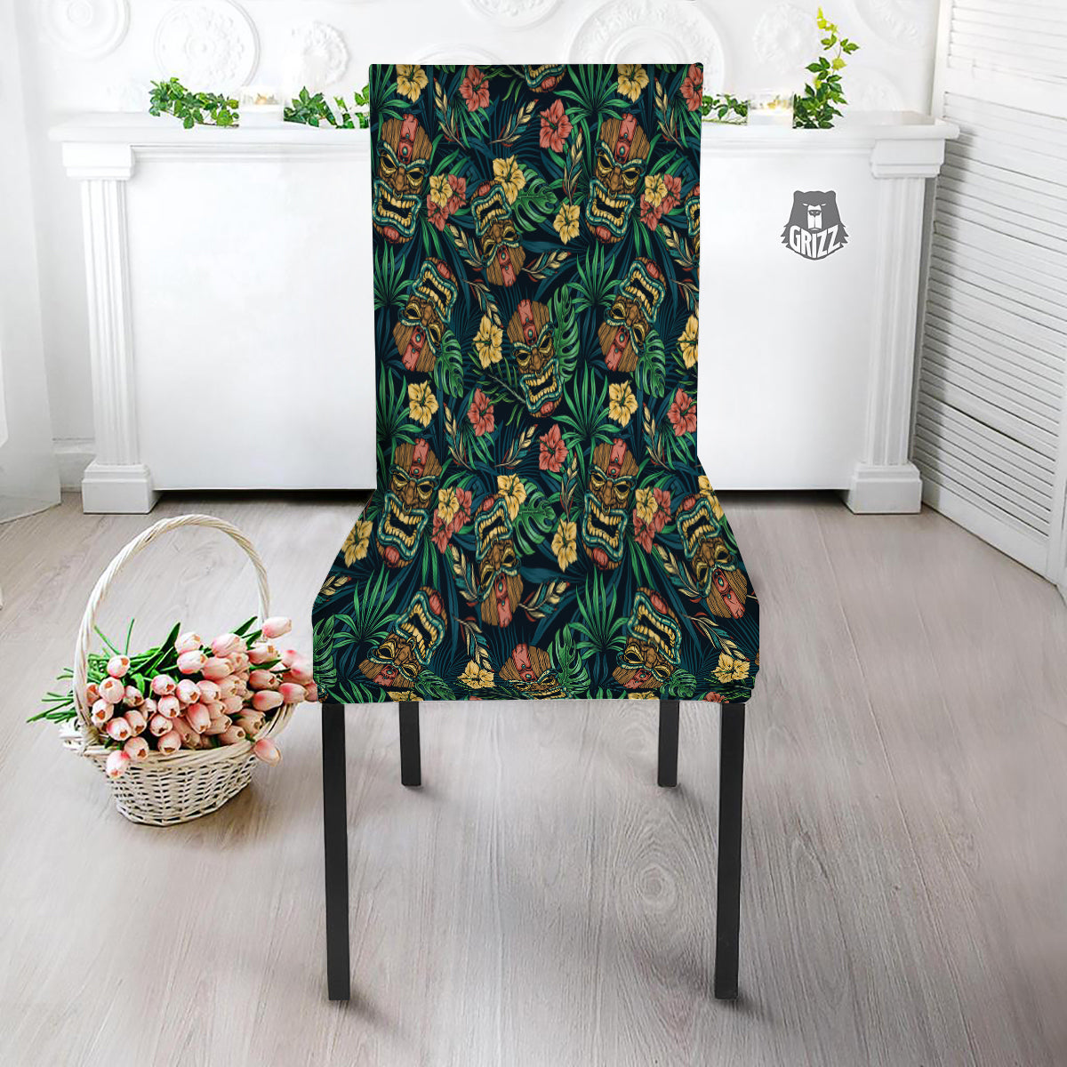 Tiki Tropical Print Pattern Dining Chair Slipcover-grizzshop