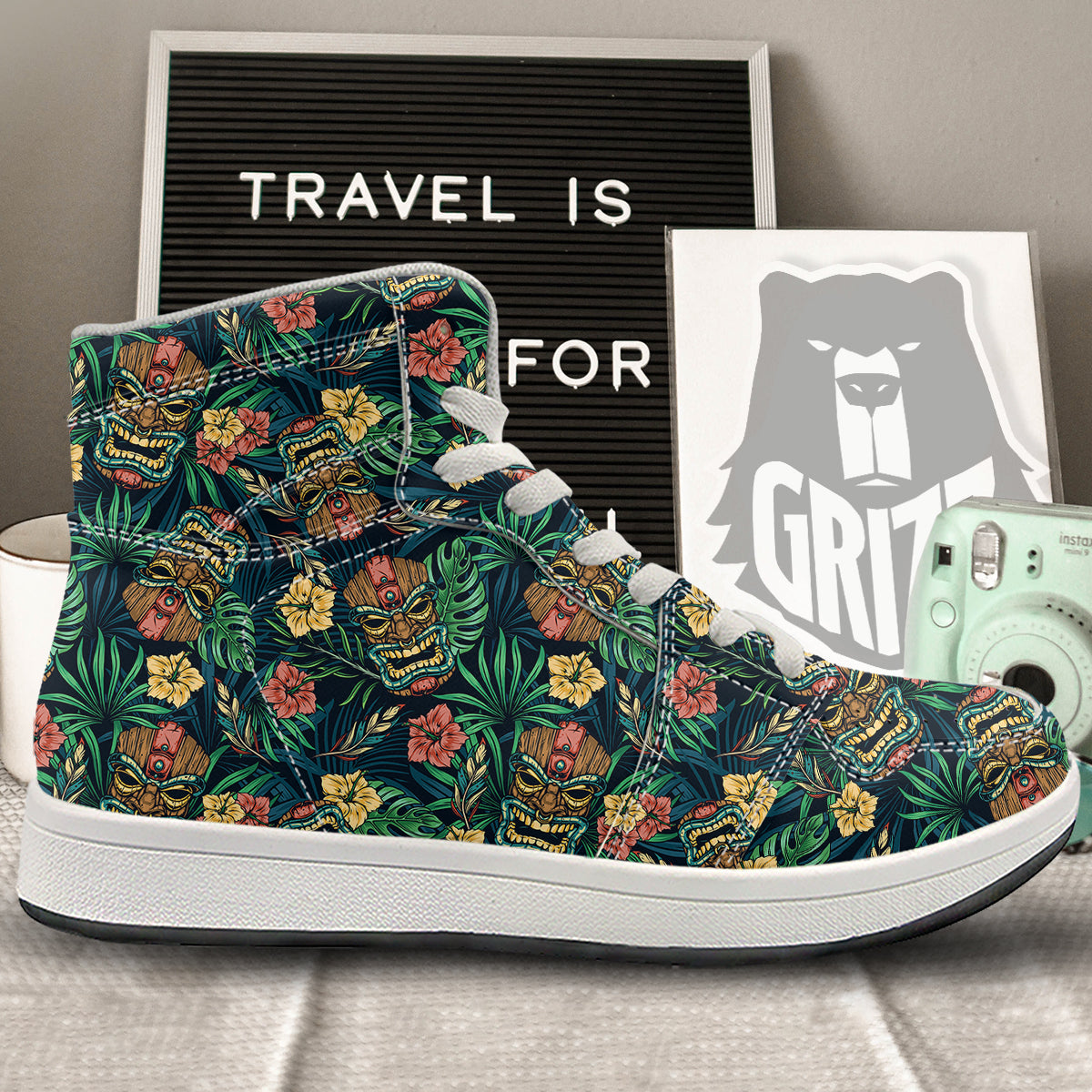Tiki Tropical Print Pattern High Top Sneakers-grizzshop