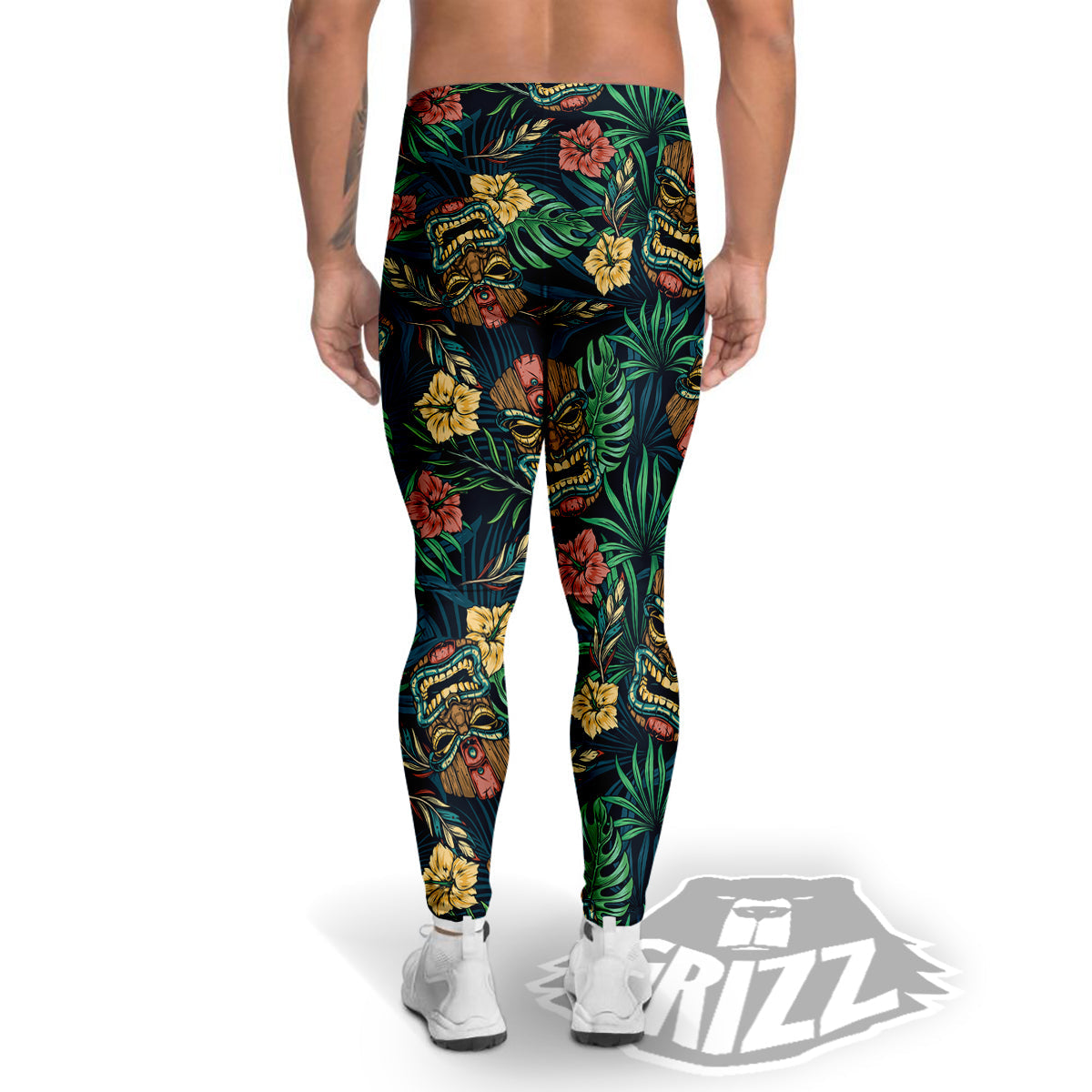 Tiki Tropical Print Pattern Men's Leggings-grizzshop