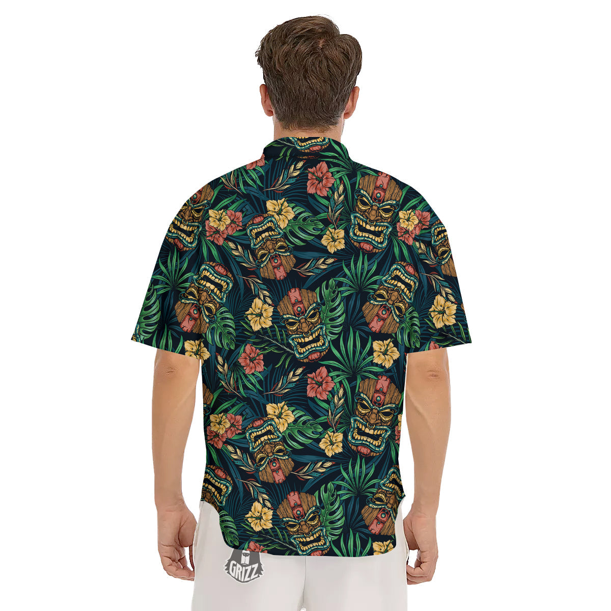 Tiki Tropical Print Pattern Men's Short Sleeve Shirts-grizzshop