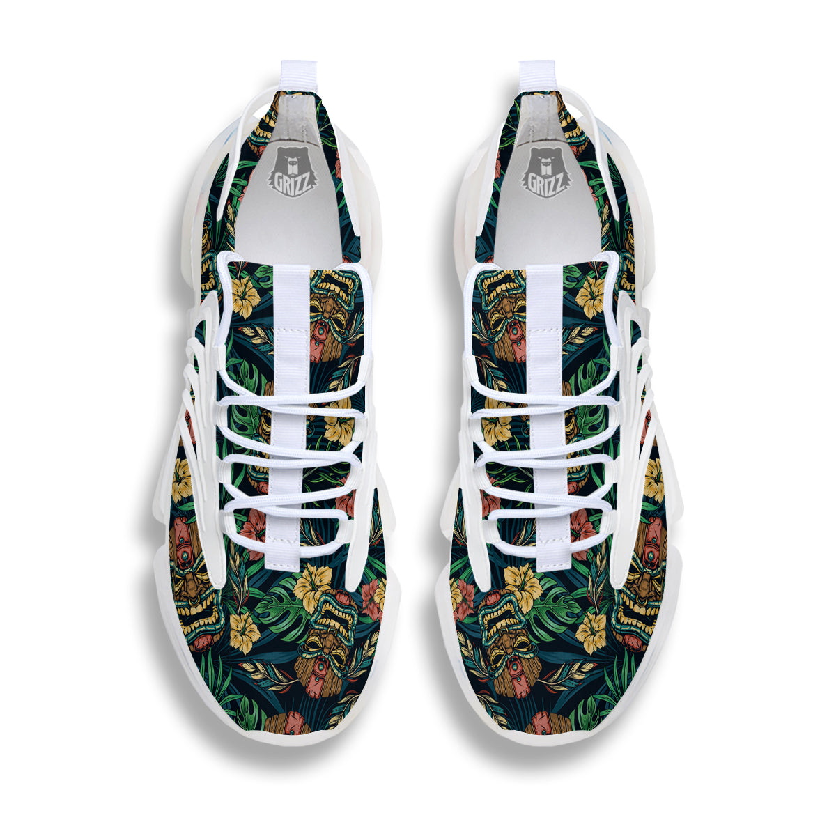 Tiki Tropical Print Pattern White Gym Shoes-grizzshop