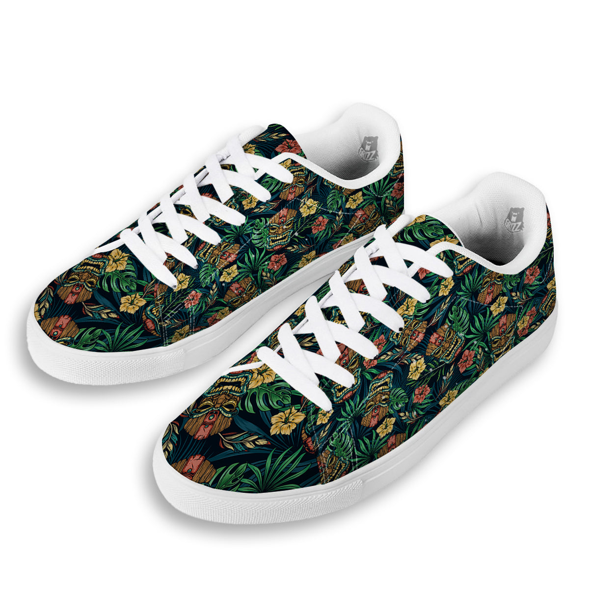 Tiki Tropical Print Pattern White Low Top Sneakers-grizzshop