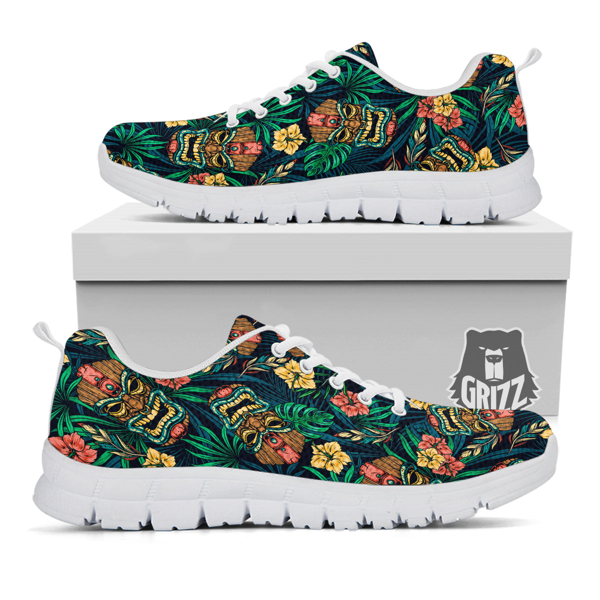 Tiki Tropical Print Pattern White Sneaker-grizzshop