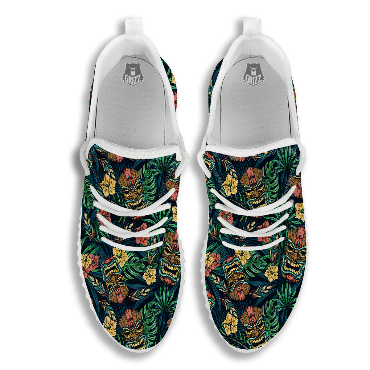 Tiki Tropical Print Pattern White Walking Shoes-grizzshop