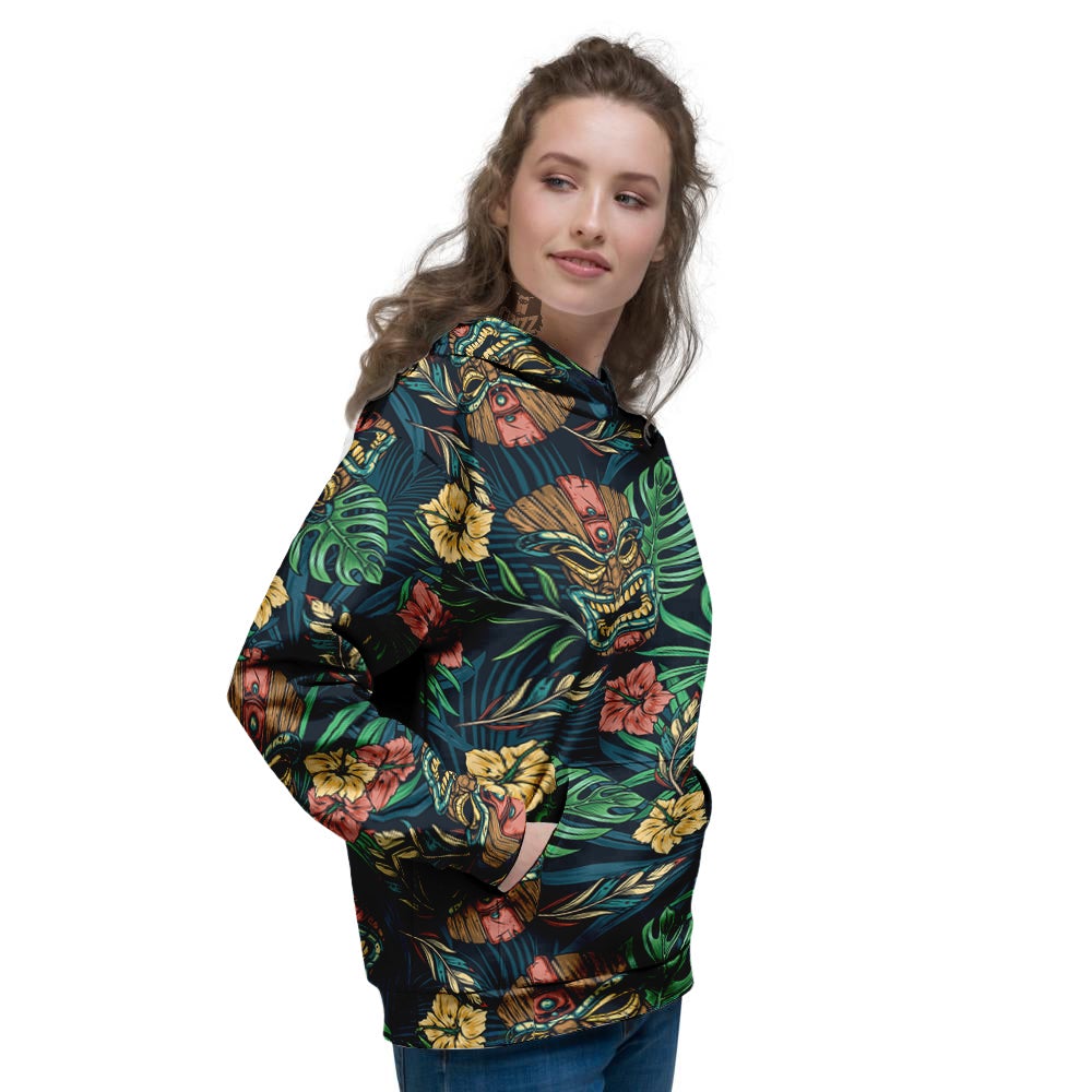 Tiki Tropical Print Pattern Women's Hoodie-grizzshop