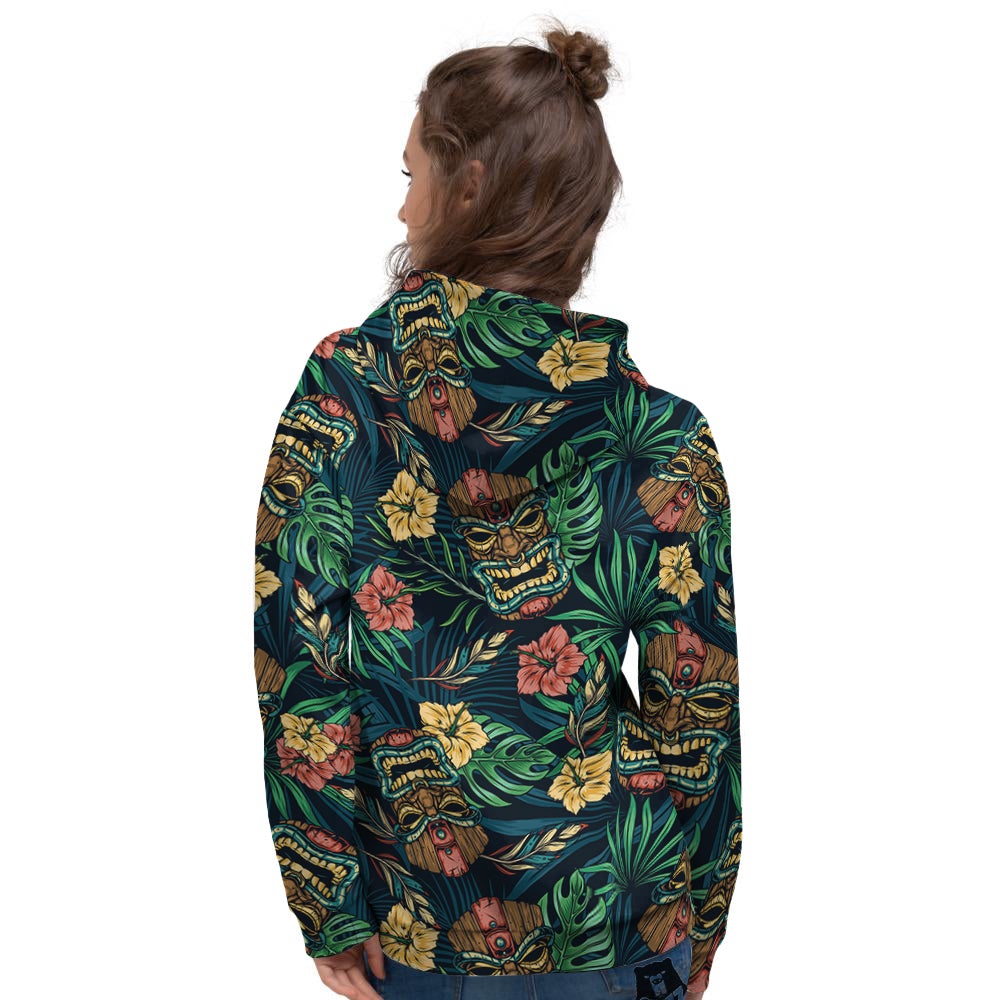 Tiki Tropical Print Pattern Women's Hoodie-grizzshop