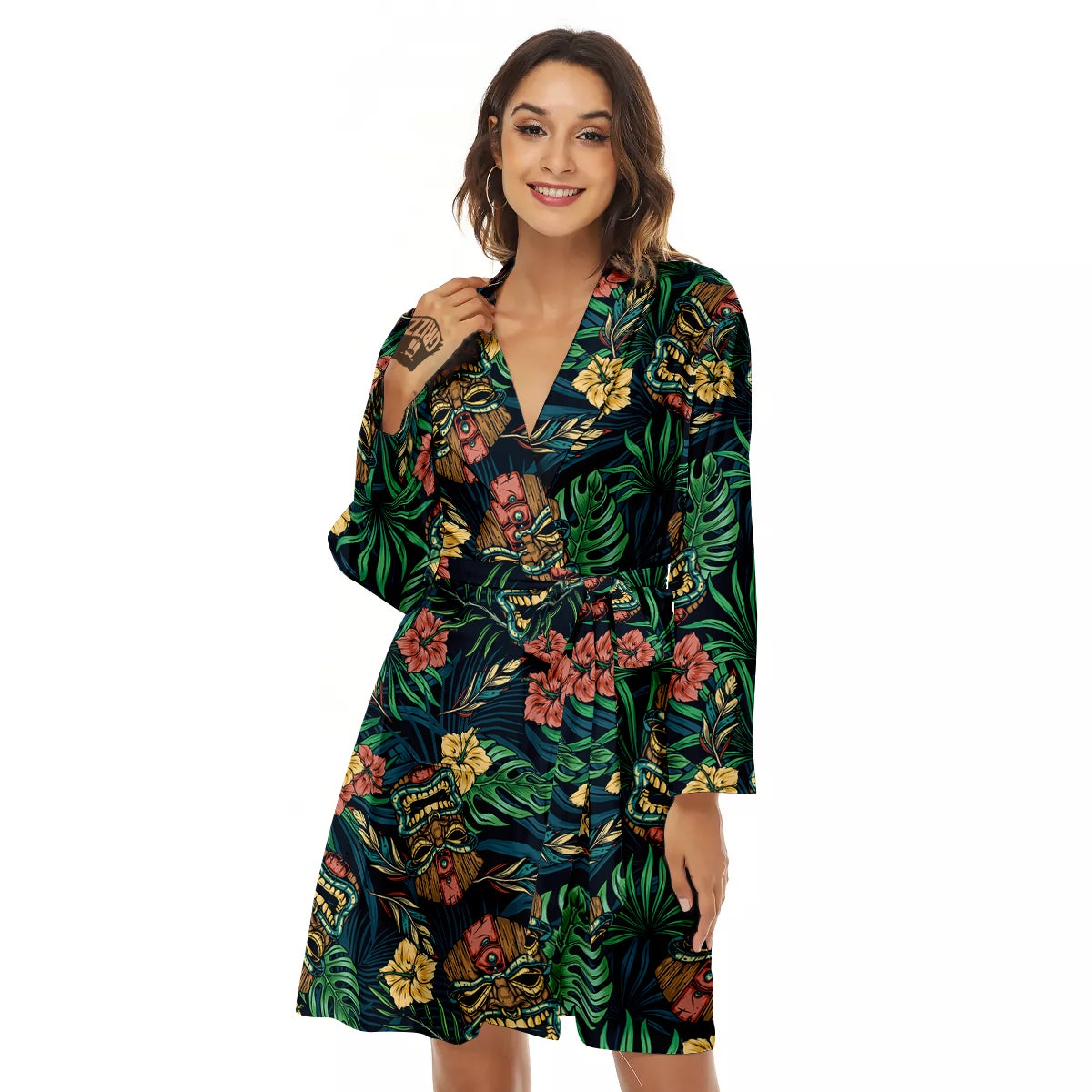 Tiki Tropical Print Pattern Women's Robe-grizzshop