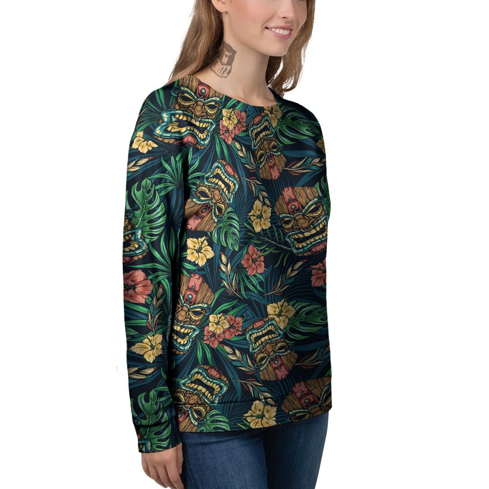 Tiki Tropical Print Pattern Women's Sweatshirt-grizzshop