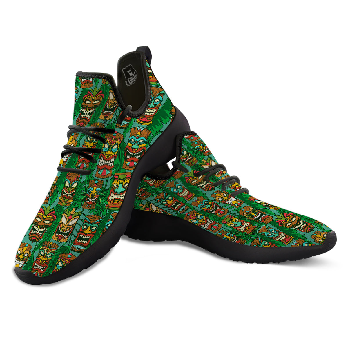 Tiki Wooden Print Pattern Black Athletic Shoes-grizzshop