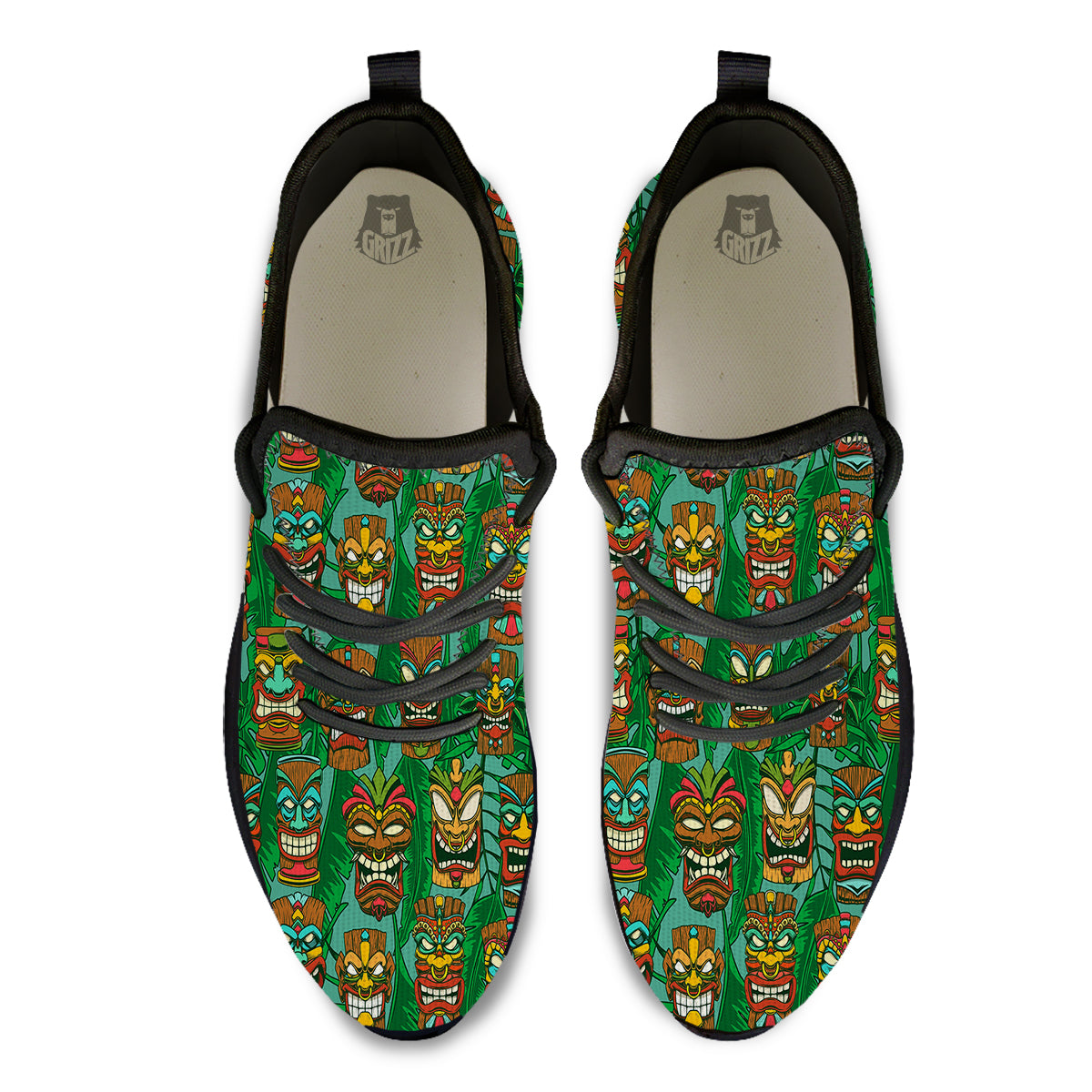 Tiki Wooden Print Pattern Black Athletic Shoes-grizzshop