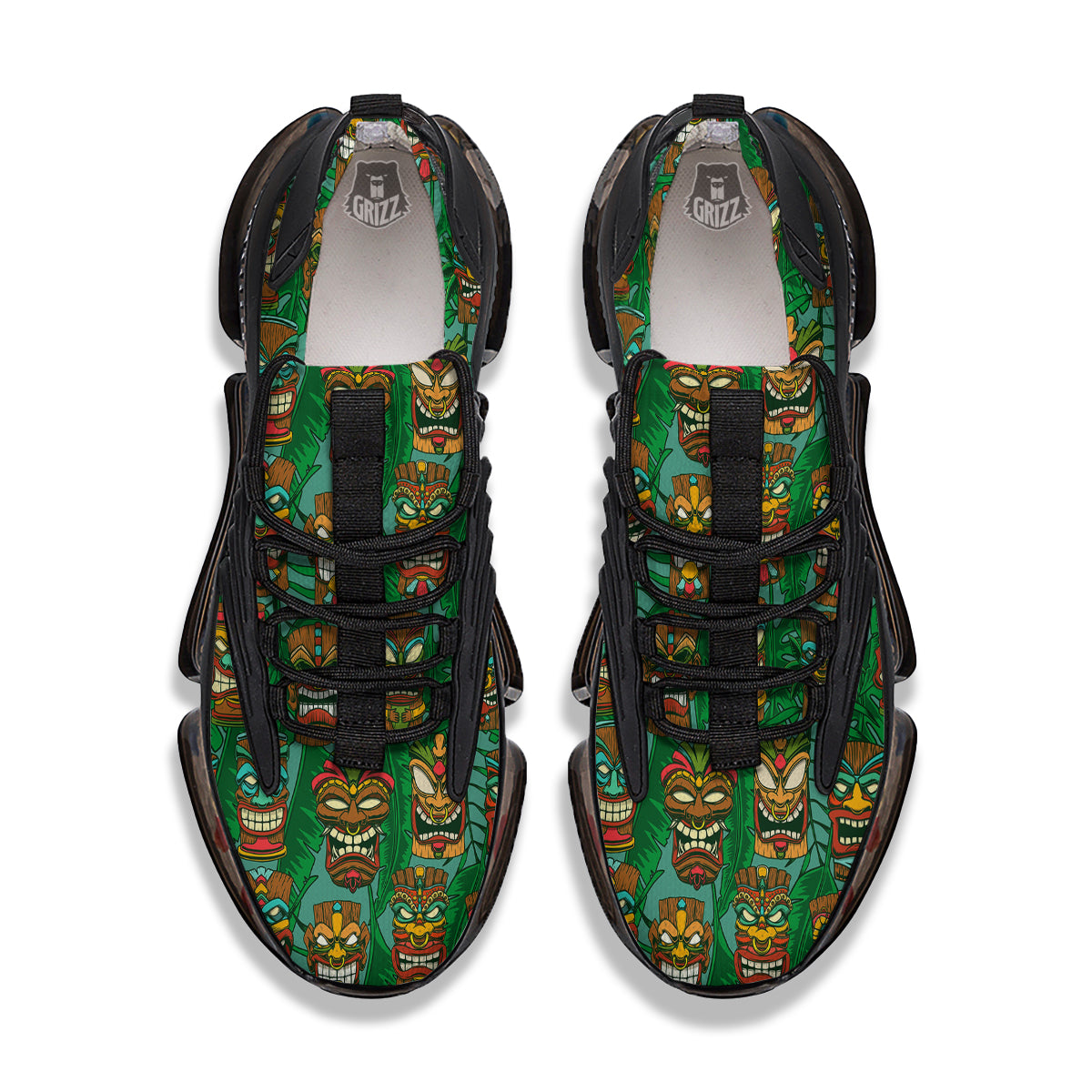 Tiki Wooden Print Pattern Black Gym Shoes-grizzshop