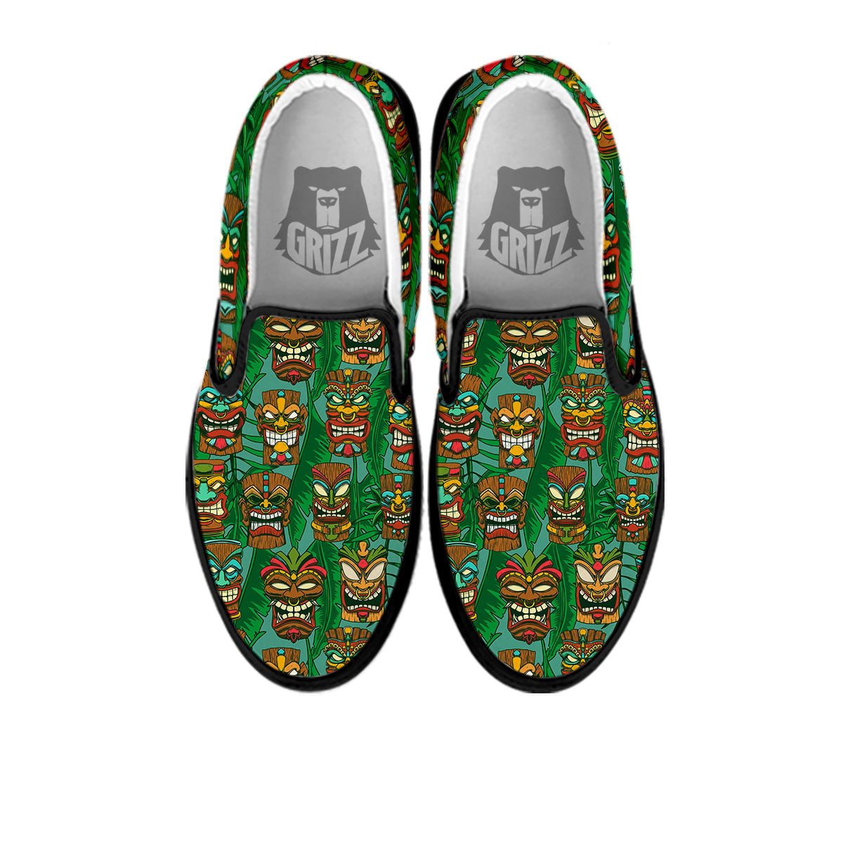 Tiki Wooden Print Pattern Black Slip On Shoes-grizzshop