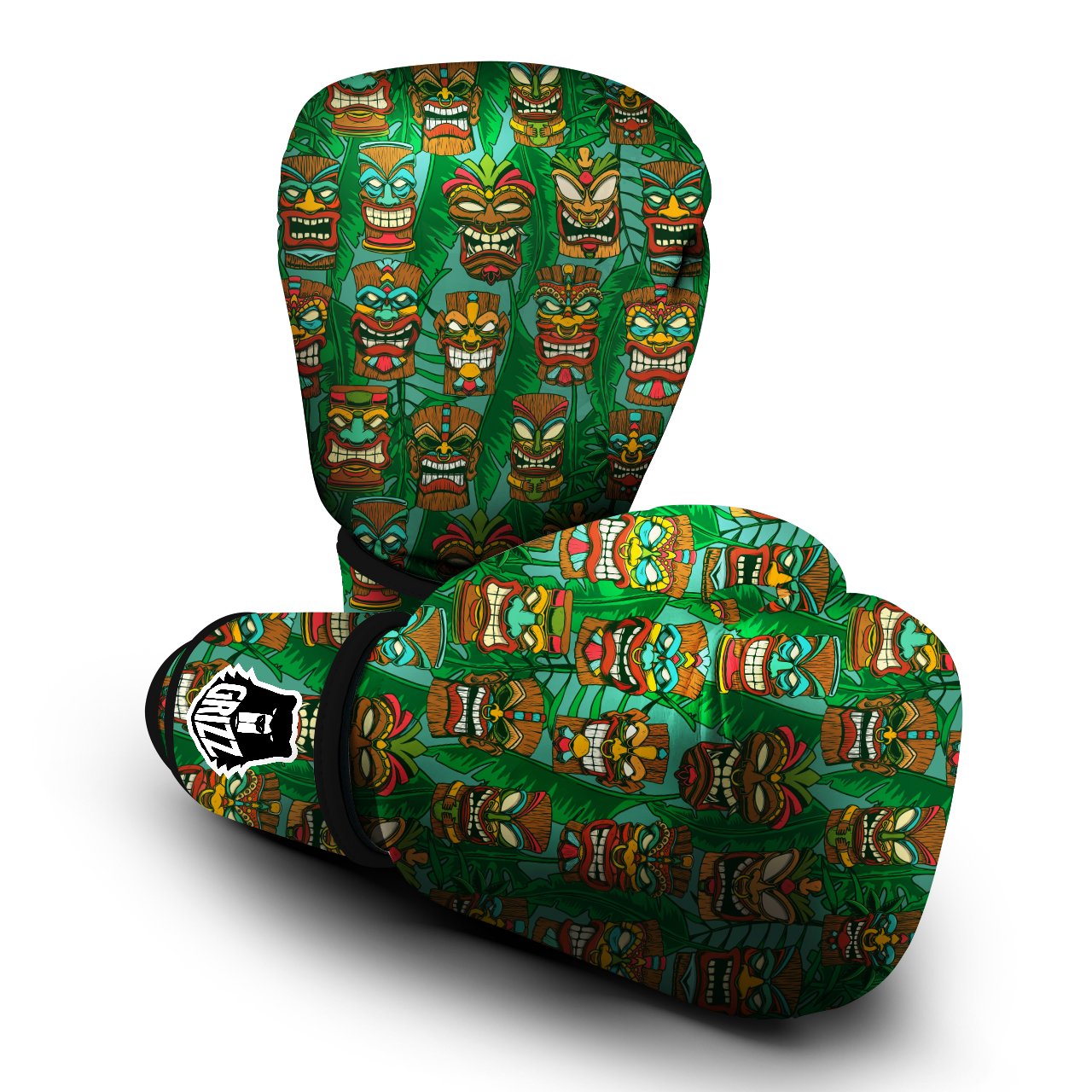 Tiki Wooden Print Pattern Boxing Gloves-grizzshop
