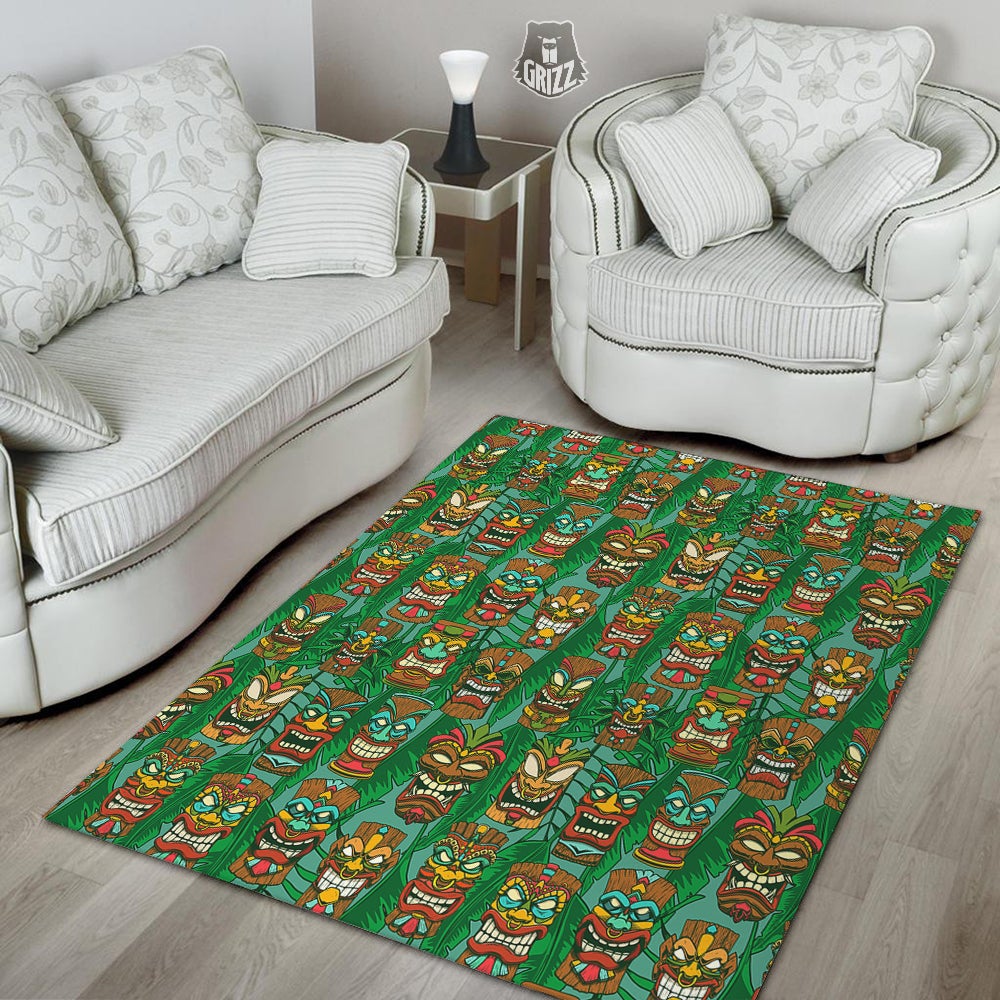 Tiki Wooden Print Pattern Floor Mat-grizzshop