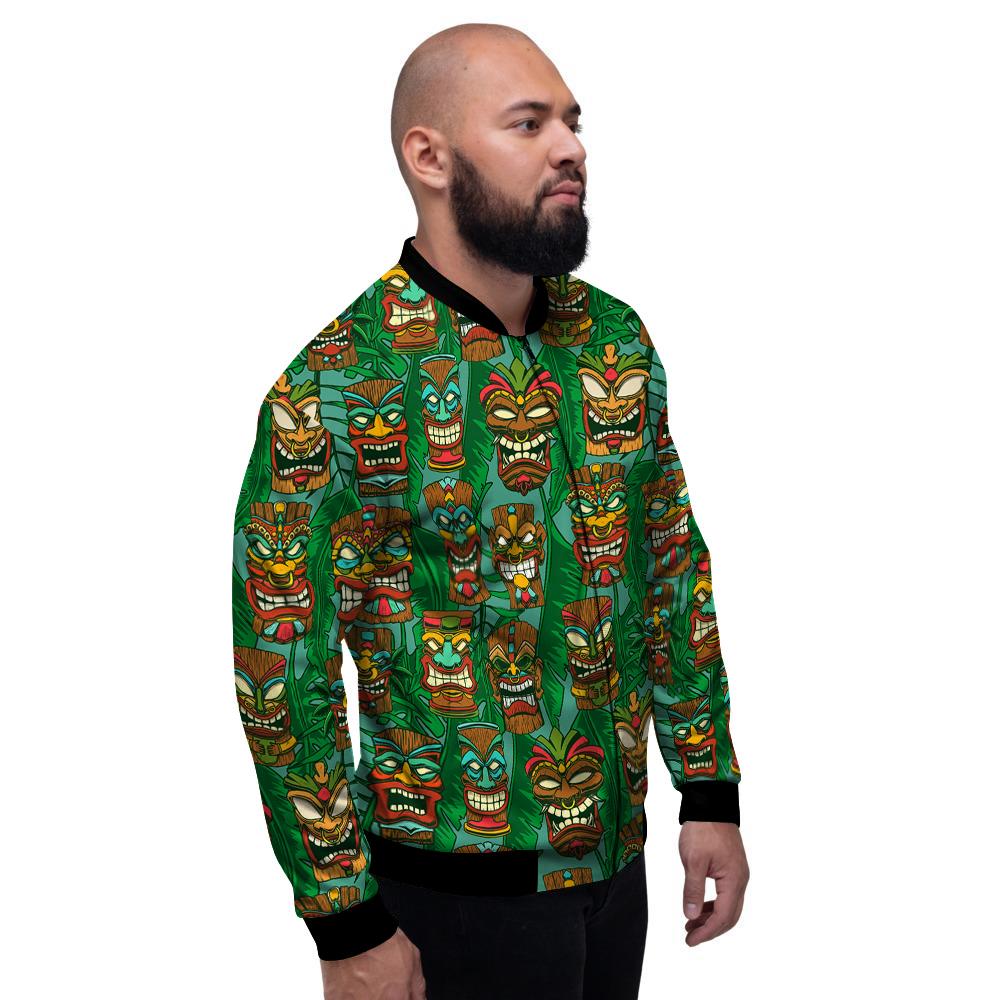 Tiki Wooden Print Pattern Men's Bomber Jacket-grizzshop