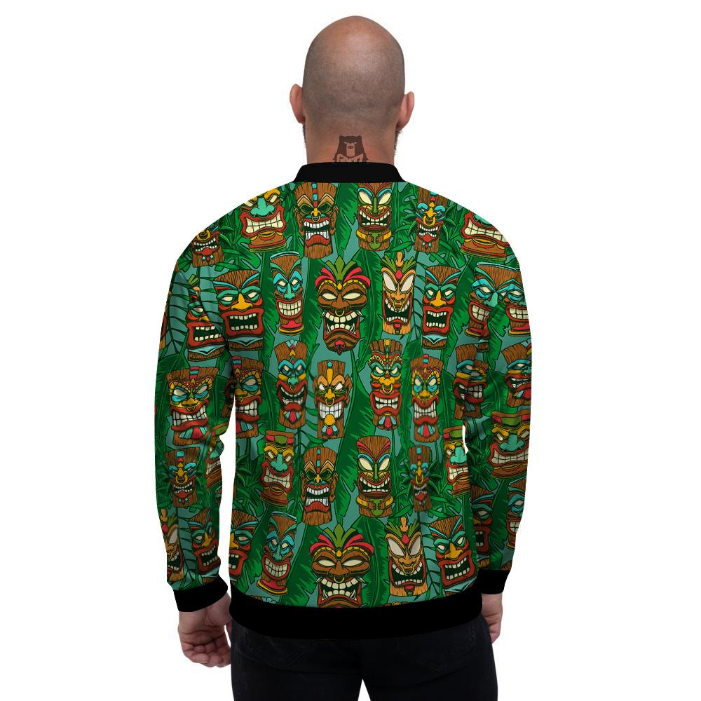 Tiki Wooden Print Pattern Men's Bomber Jacket-grizzshop