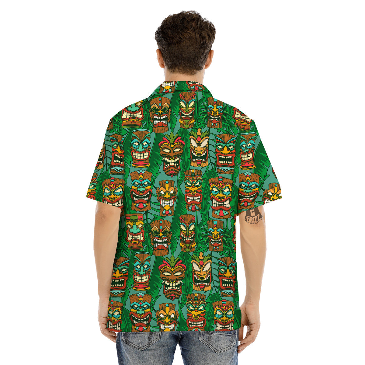 Tiki Wooden Print Pattern Men's Hawaiian Shirt-grizzshop