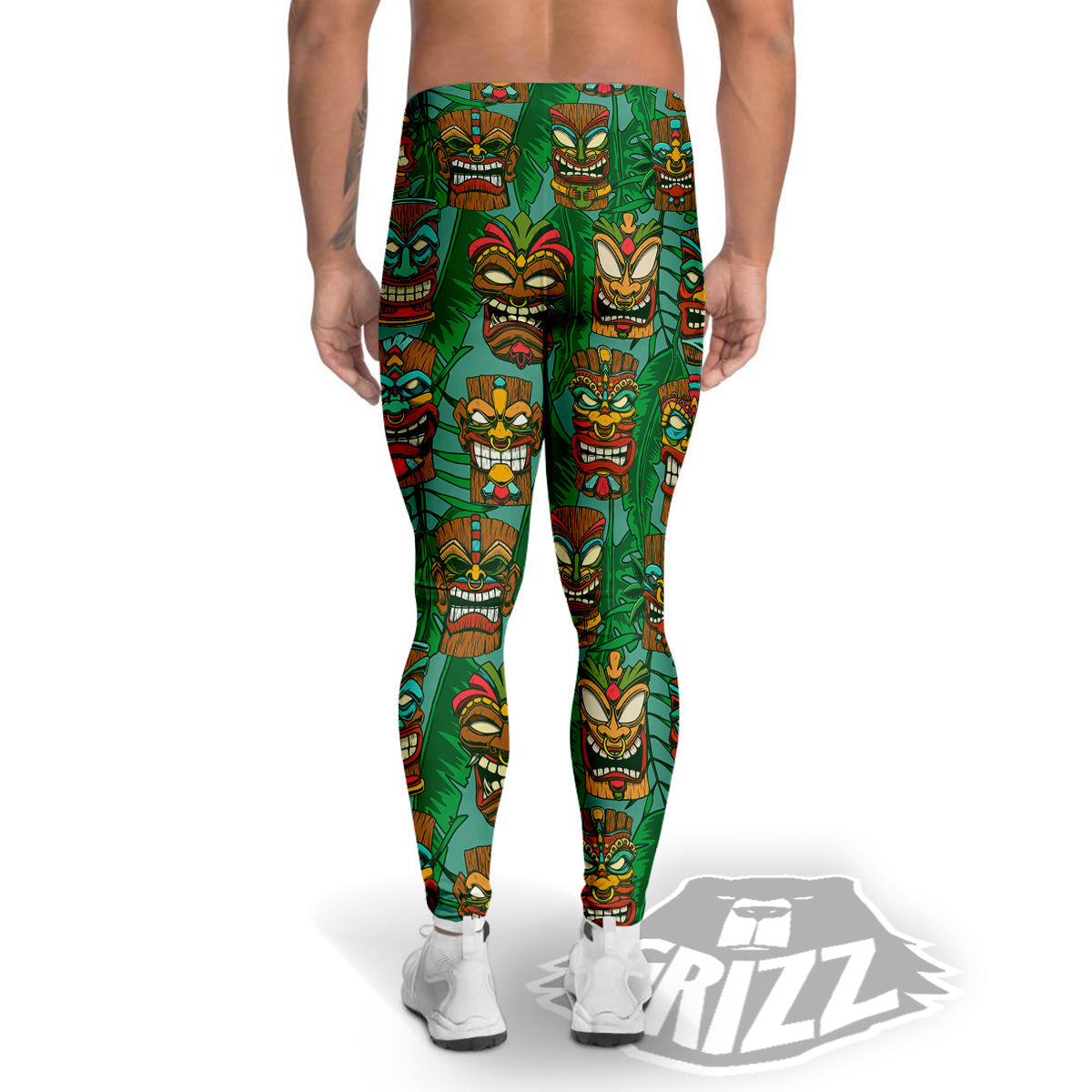 Tiki Wooden Print Pattern Men's Leggings-grizzshop