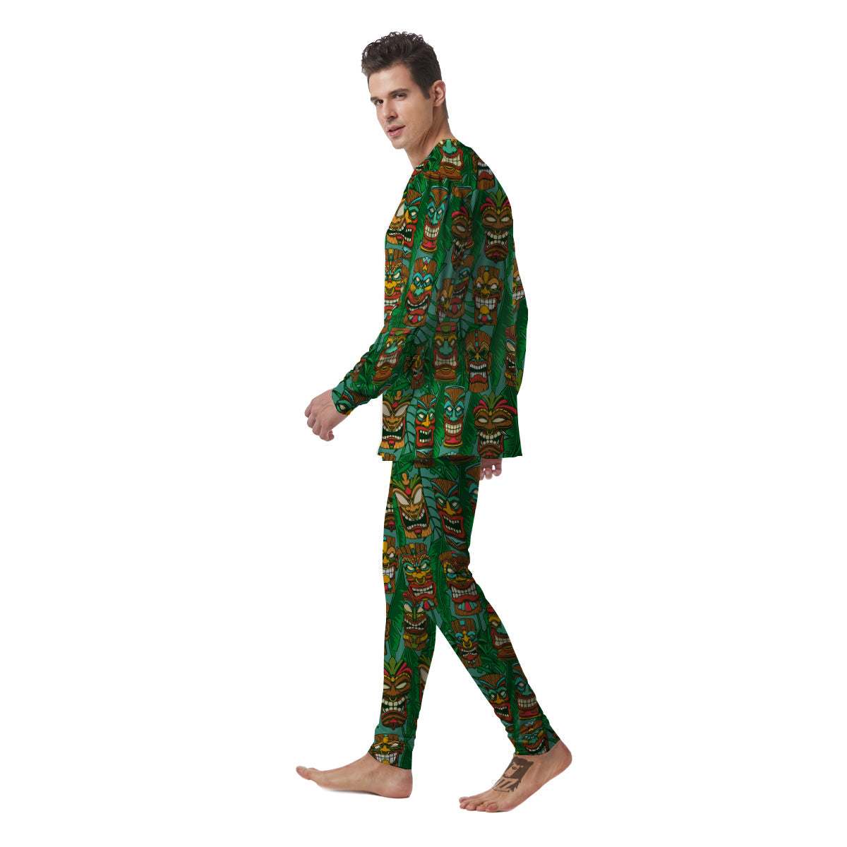 Tiki Wooden Print Pattern Men's Pajamas-grizzshop
