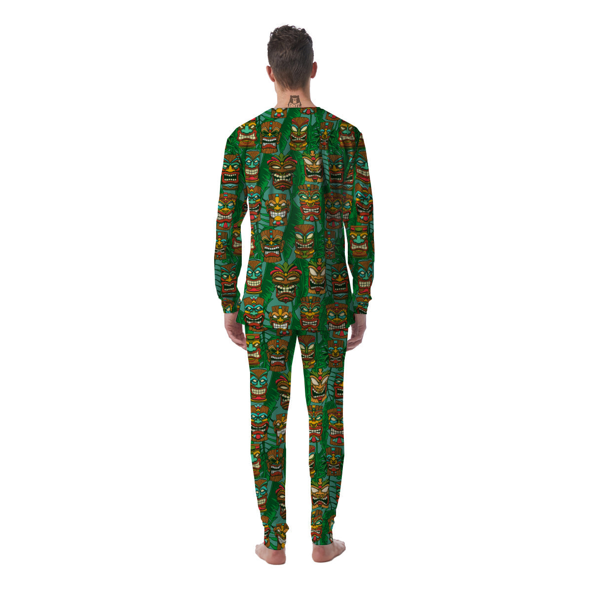 Tiki Wooden Print Pattern Men's Pajamas-grizzshop