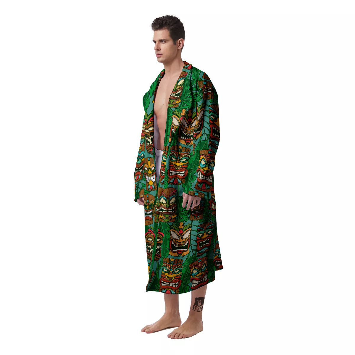Tiki Wooden Print Pattern Men's Robe-grizzshop