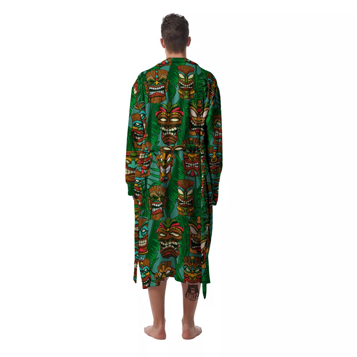 Tiki Wooden Print Pattern Men's Robe-grizzshop