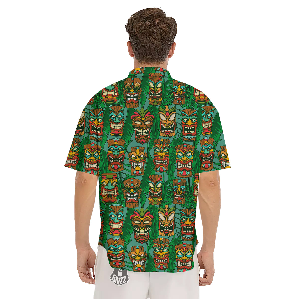 Tiki Wooden Print Pattern Men's Short Sleeve Shirts-grizzshop