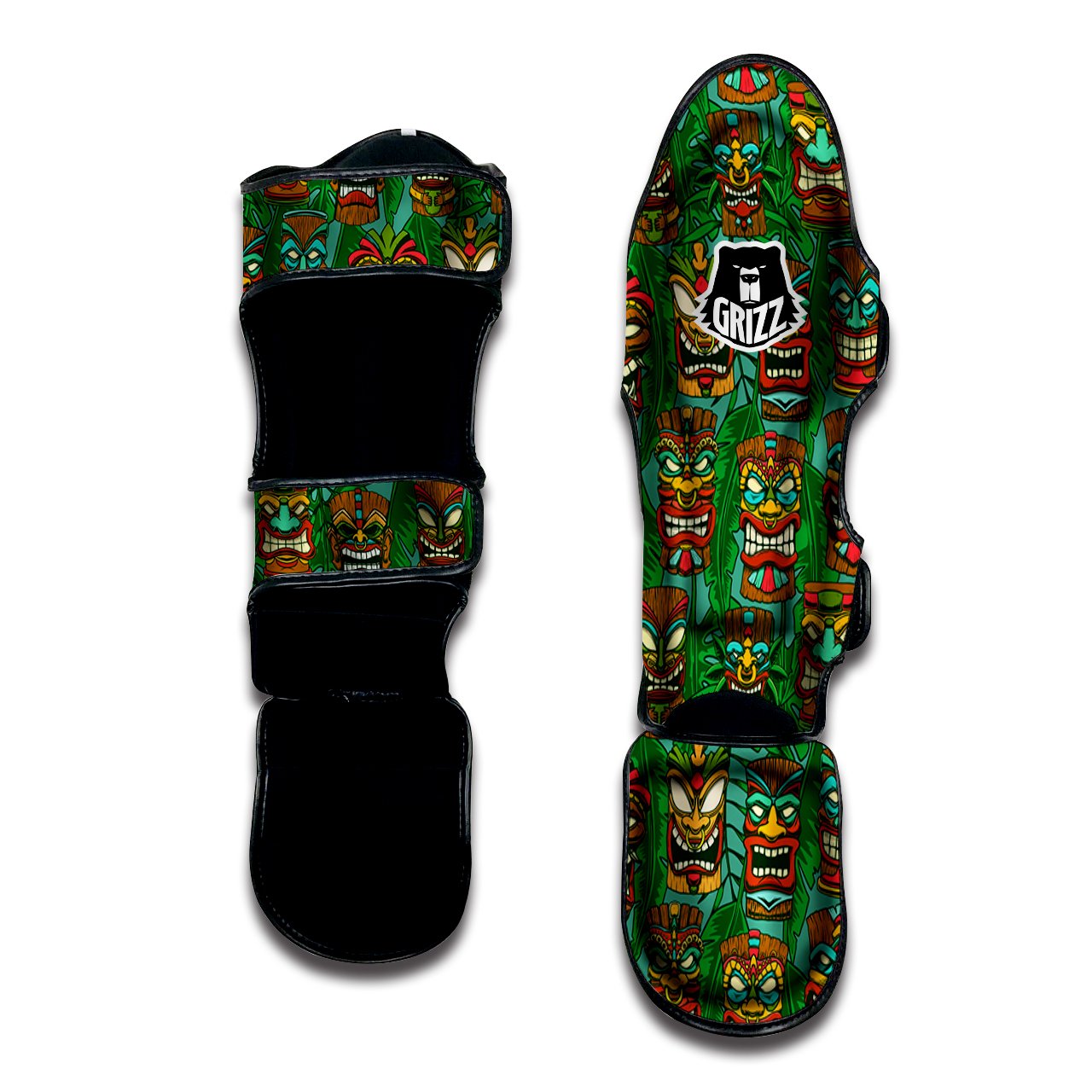 Tiki Wooden Print Pattern Muay Thai Shin Guards-grizzshop