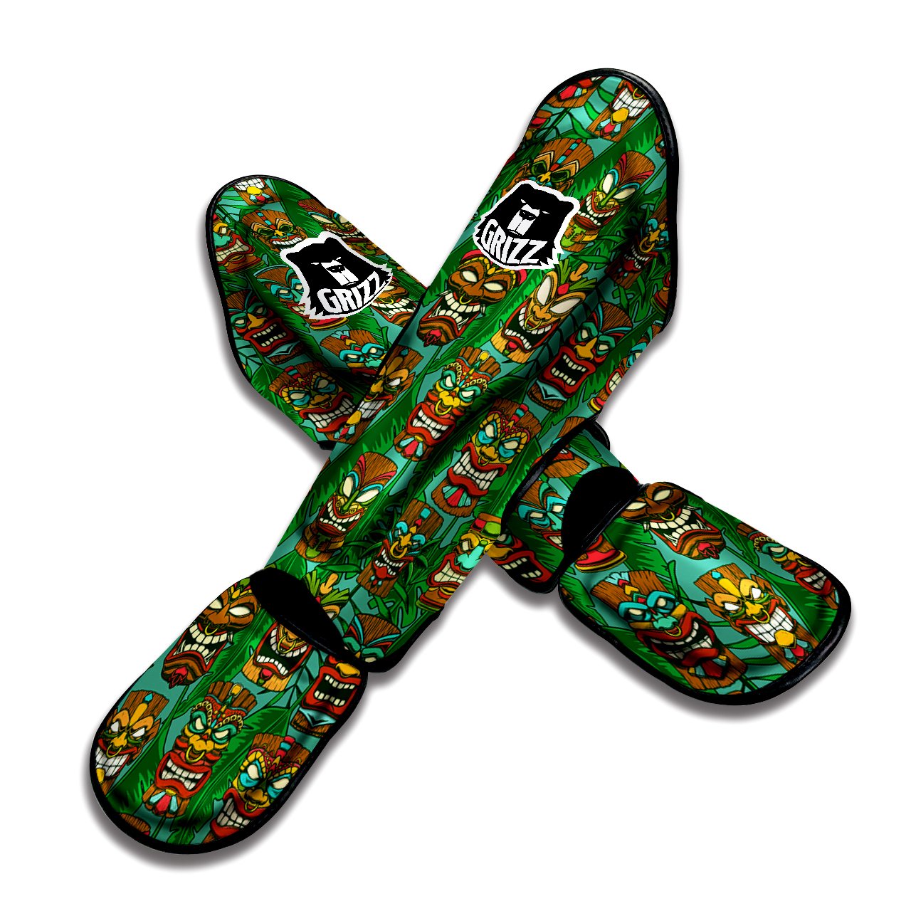 Tiki Wooden Print Pattern Muay Thai Shin Guards-grizzshop