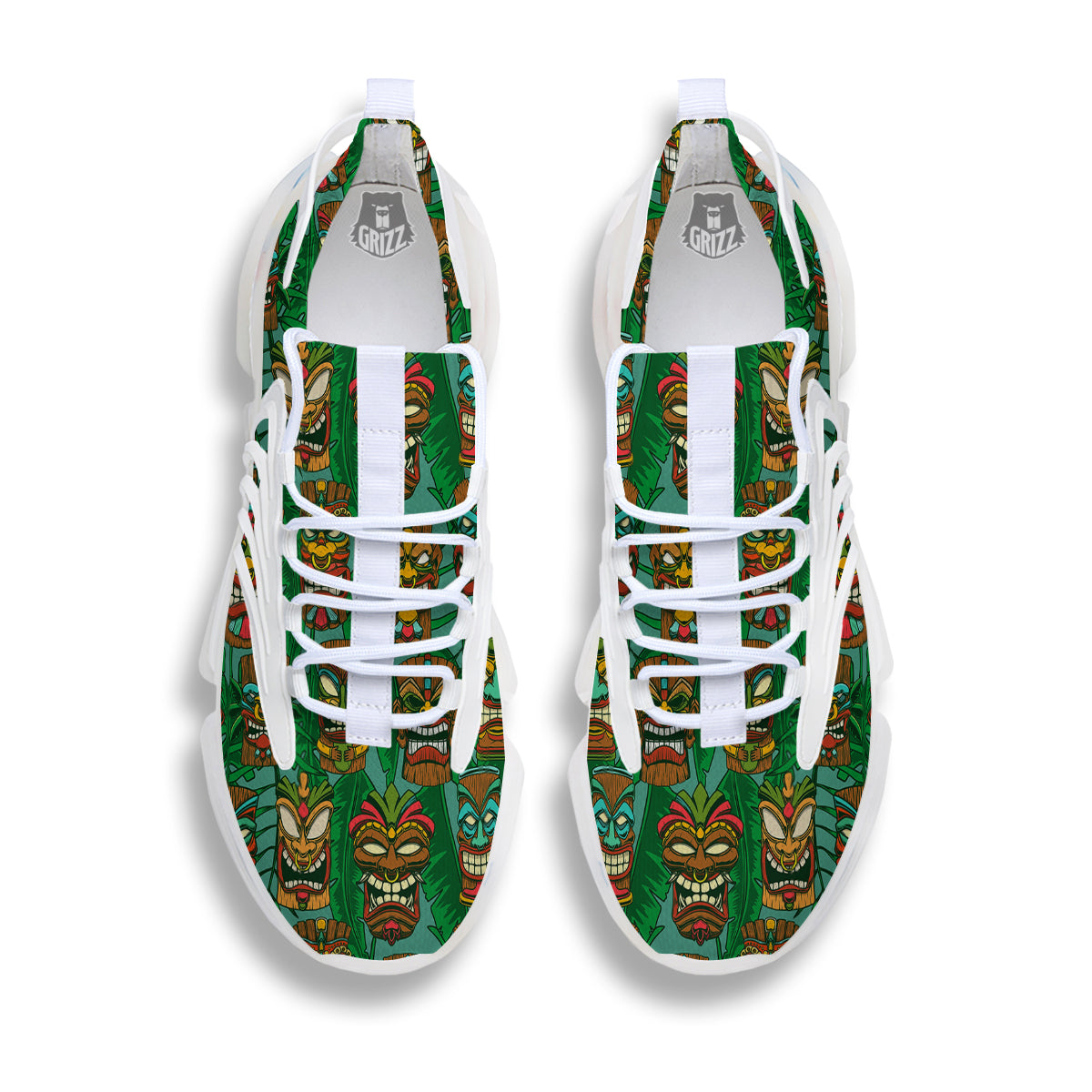 Tiki Wooden Print Pattern White Gym Shoes-grizzshop