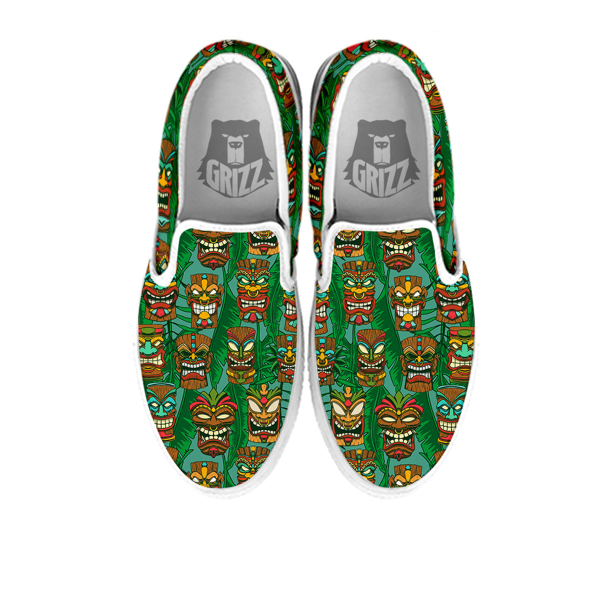 Tiki Wooden Print Pattern White Slip On Shoes-grizzshop