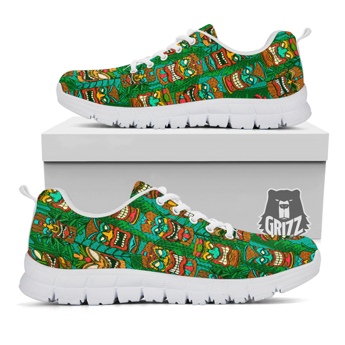 Tiki Wooden Print Pattern White Sneaker-grizzshop