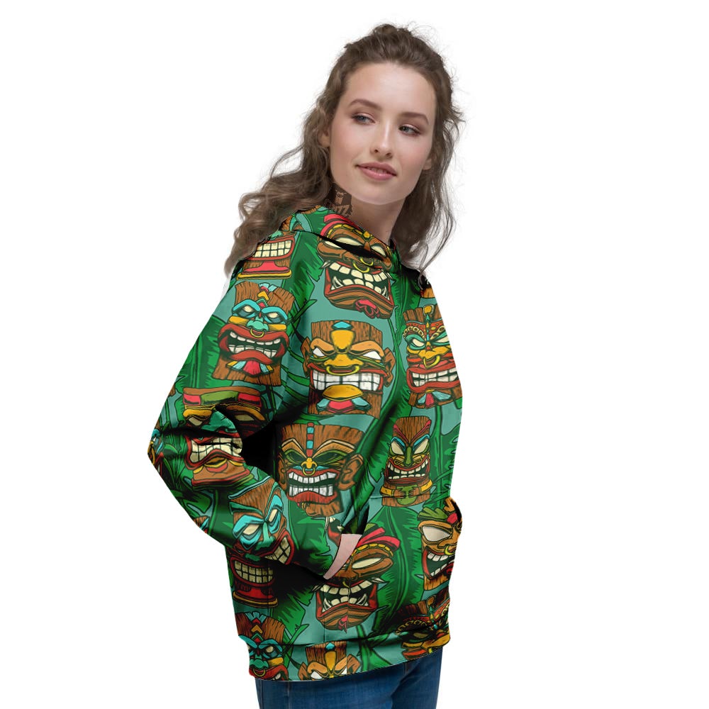 Tiki Wooden Print Pattern Women's Hoodie-grizzshop