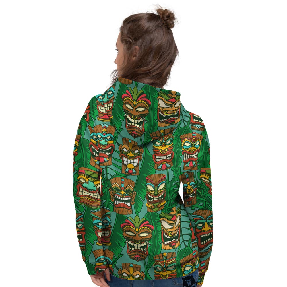Tiki Wooden Print Pattern Women's Hoodie-grizzshop