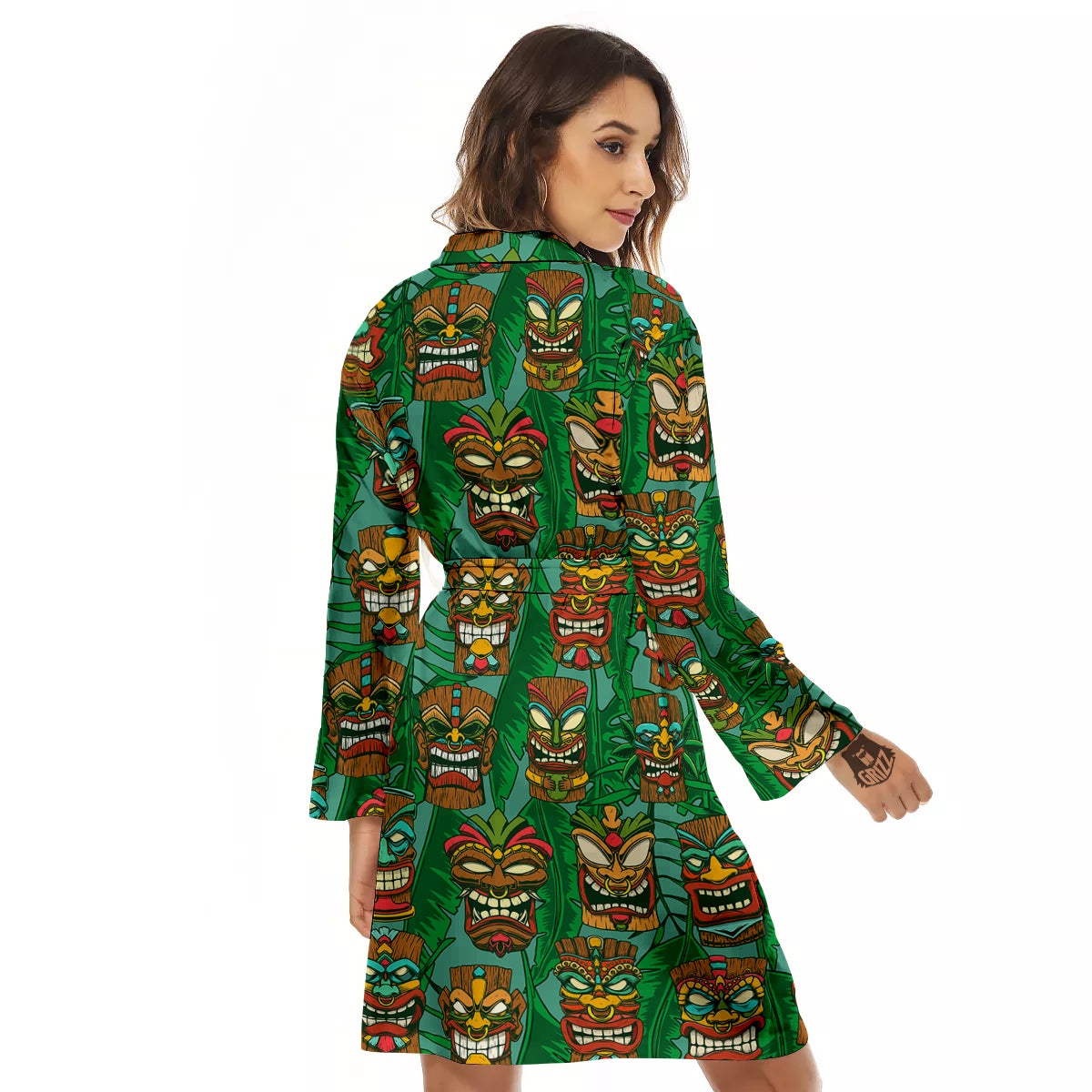 Tiki Wooden Print Pattern Women's Robe-grizzshop