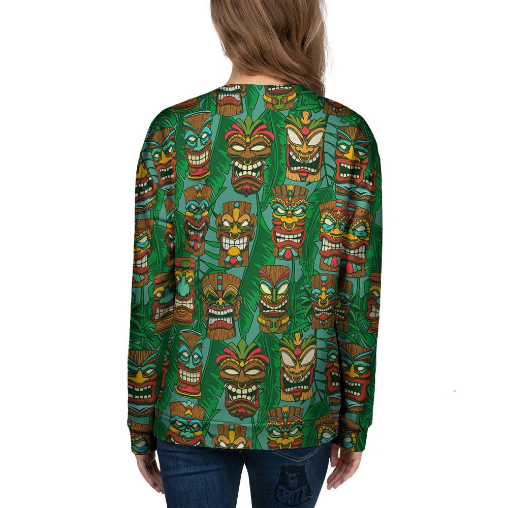 Tiki Wooden Print Pattern Women's Sweatshirt-grizzshop