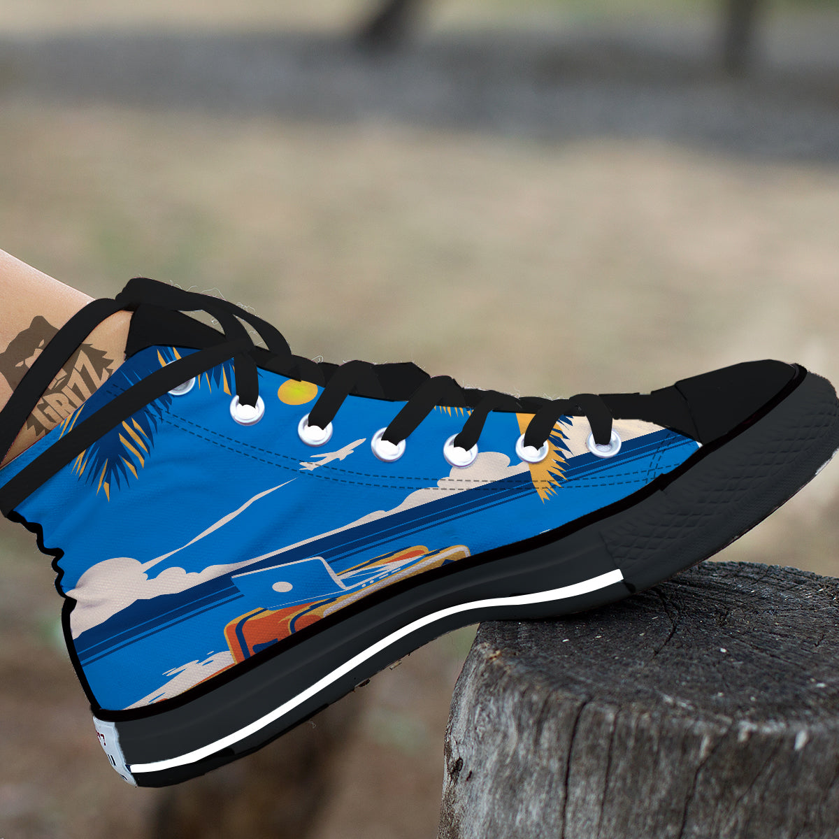 Time To Travel Summer Holiday Print Black High Top Shoes-grizzshop