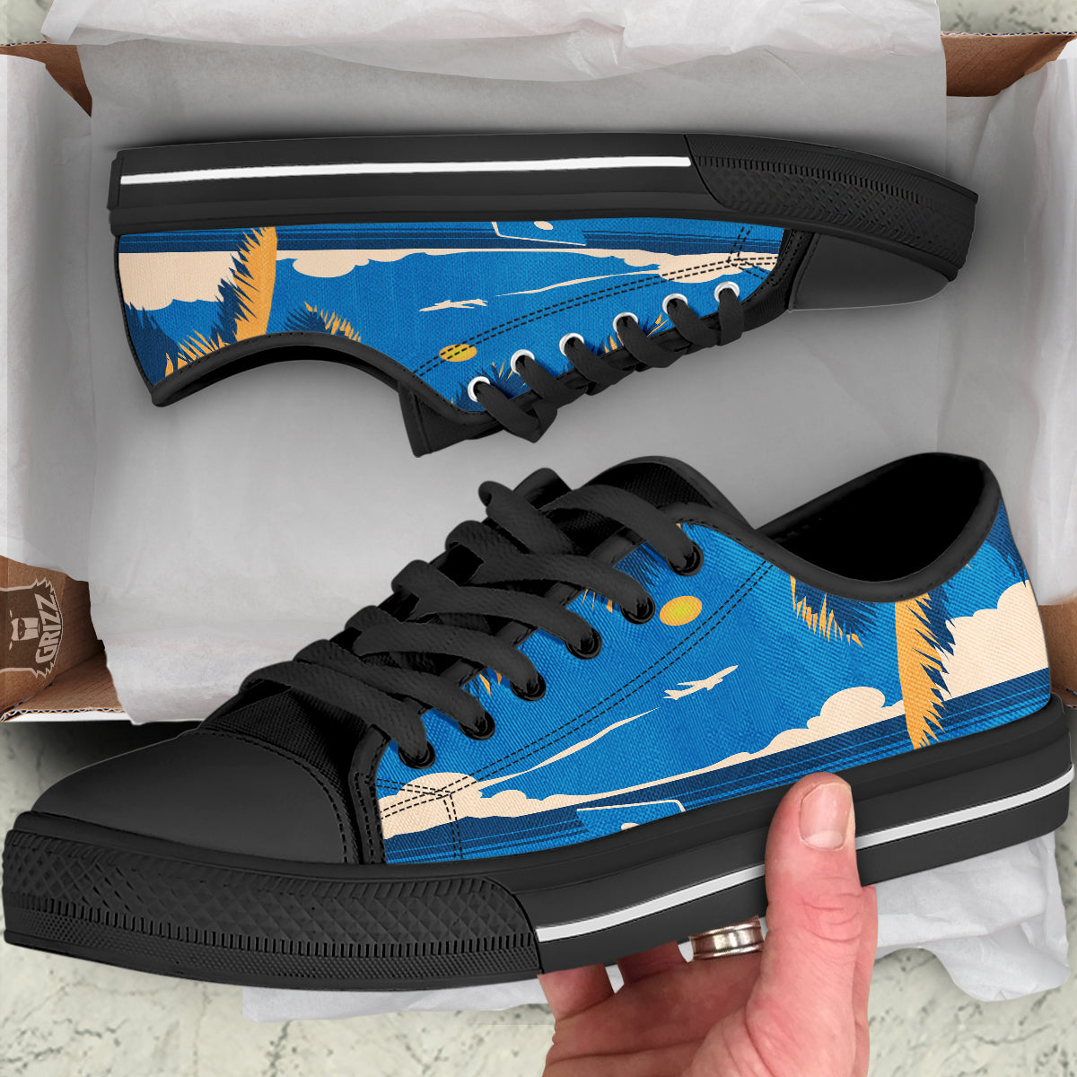 Time To Travel Summer Holiday Print Black Low Top Shoes-grizzshop